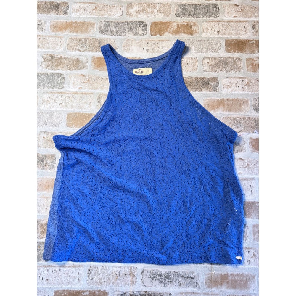 Hollister Blue Floral Lace High Neck Tank Top Sleeveless Shirt Womens Small